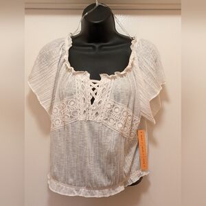 New Almost Famous crop top boho bohemian peasant off white sz L